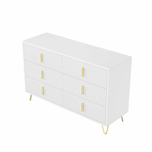 Aparador 120x40x77 cm - com 6 gavetas - puxadores dourados - Branco