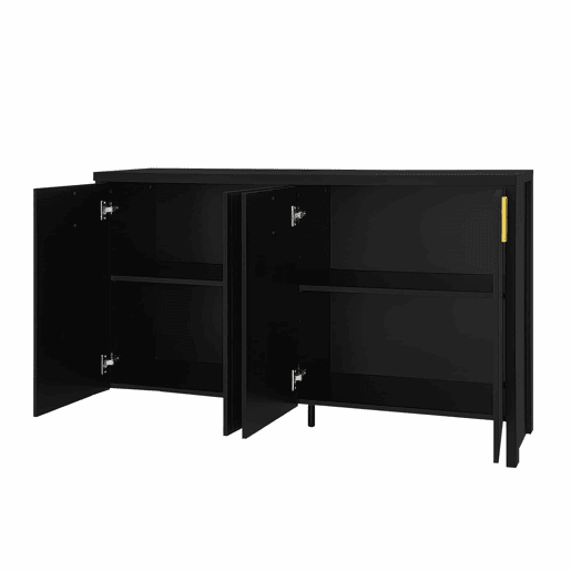 Aparador moderno - com prateleiras reguláveis - puxadores dourados - Preto