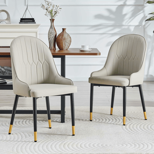 Cadeiras de jantar em PU - 2 unidades - encosto com design em forma de raio, repelentes à água, resistentes e duradouras, de fácil manutenção, estofamento espesso de alta elasticidade - Preto e cinzento quente
