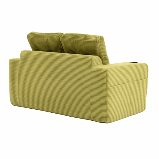 Sofá pufe de 2 lugares - conversível, sem estrutura, com porta-copos e bolsos laterais, almofadas acolchoadas com encosto - verde-oliva