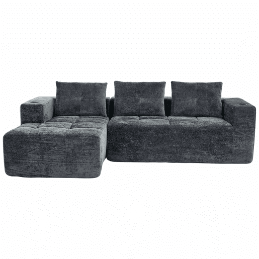 Sofá em L de 255 cm - clássico, minimalista e confortável, 3 lugares - cinzento