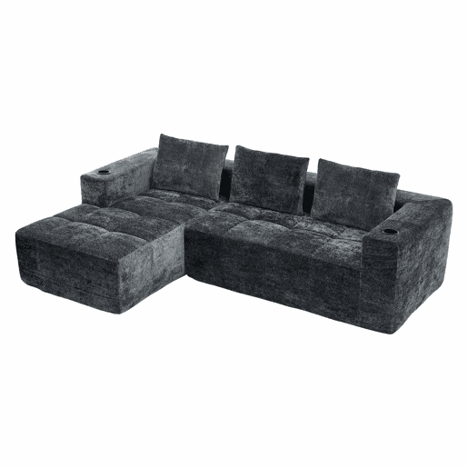Sofá em L de 255 cm - clássico, minimalista e confortável, 3 lugares - cinzento