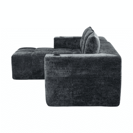 Sofá em L de 255 cm - clássico, minimalista e confortável, 3 lugares - cinzento