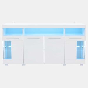 Mesa auxiliar 140x40x70cm - Aparador brilhante com luzes LED, 3 compartimentos, vidro temperado - Branco