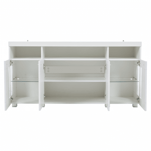 Mesa auxiliar 140x40x70cm - Aparador brilhante com luzes LED, 3 compartimentos, vidro temperado - Branco