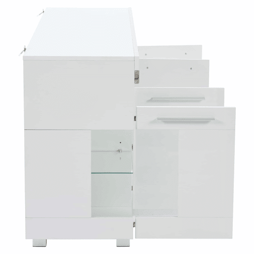 Mesa auxiliar 140x40x70cm - Aparador brilhante com luzes LED, 3 compartimentos, vidro temperado - Branco