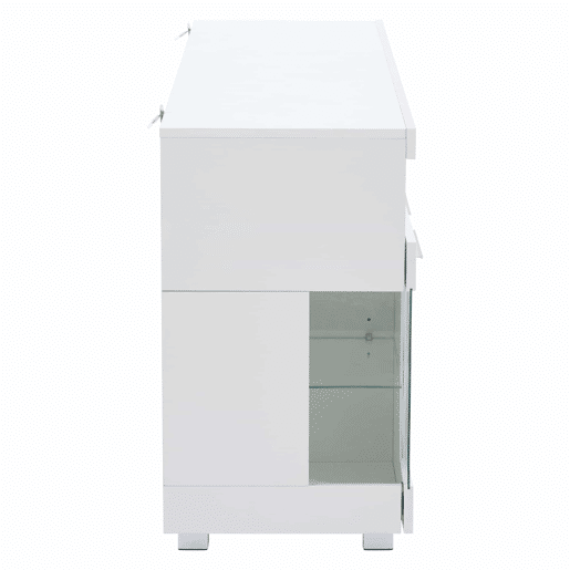 Mesa auxiliar 140x40x70cm - Aparador brilhante com luzes LED, 3 compartimentos, vidro temperado - Branco