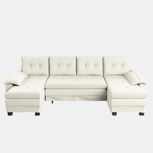 Sofás de 4 lugares, 278 cm - sofá-cama seccional em U com cama extraível, porta USB, braços removíveis, design modular extragrande e moderno - Bege