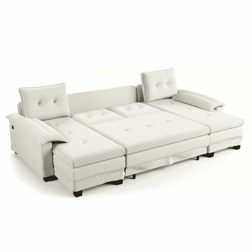 Sofás de 4 lugares, 278 cm - sofá-cama seccional em U com cama extraível, porta USB, braços removíveis, design modular extragrande e moderno - Bege Sofás de 4 lugares, 278 cm - sofá-cama seccional em U com cama extraível, porta USB, braços removíveis, design modular extragrande e moderno - Bege