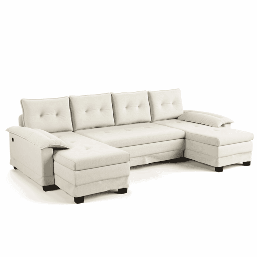 Sofás de 4 lugares, 278 cm - sofá-cama seccional em U com cama extraível, porta USB, braços removíveis, design modular extragrande e moderno - Bege Sofás de 4 lugares, 278 cm - sofá-cama seccional em U com cama extraível, porta USB, braços removíveis, design modular extragrande e moderno - Bege