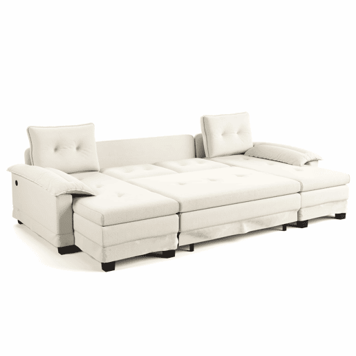 Sofás de 4 lugares, 278 cm - sofá-cama seccional em U com cama extraível, porta USB, braços removíveis, design modular extragrande e moderno - Bege Sofás de 4 lugares, 278 cm - sofá-cama seccional em U com cama extraível, porta USB, braços removíveis, design modular extragrande e moderno - Bege