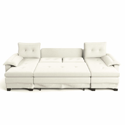 Sofás de 4 lugares, 278 cm - sofá-cama seccional em U com cama extraível, porta USB, braços removíveis, design modular extragrande e moderno - Bege Sofás de 4 lugares, 278 cm - sofá-cama seccional em U com cama extraível, porta USB, braços removíveis, design modular extragrande e moderno - Bege