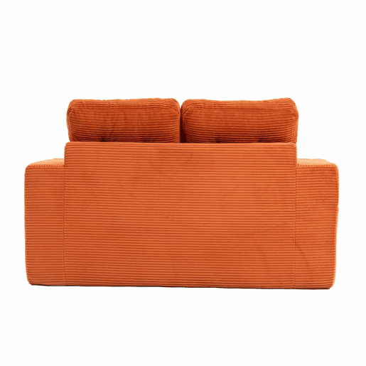 Sofá pufe de 2 lugares - sofá sem estrutura convertível com porta-copos, bolsos laterais, almofadas acolchoadas e encosto - laranja