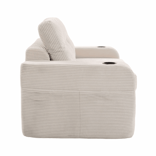 Sofá pufe modular de 2 lugares - com porta-copos, bolsos laterais, conversível, sem estrutura, com almofadas acolchoadas e encosto - bege
