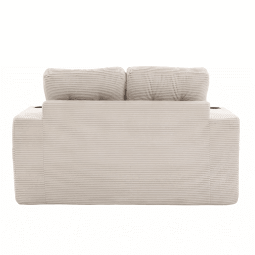 Sofá pufe modular de 2 lugares - com porta-copos, bolsos laterais, conversível, sem estrutura, com almofadas acolchoadas e encosto - bege