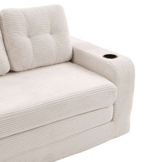 Sofá pufe modular de 2 lugares - com porta-copos, bolsos laterais, conversível, sem estrutura, com almofadas acolchoadas e encosto - bege