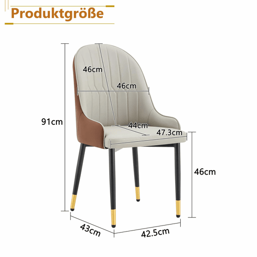Conjunto de 2 cadeiras de jantar em PU - encosto com padrão em forma de raio, estofamento espesso de alta elasticidade, estrutura metálica resistente - Castanho+Preto, Cinza quente