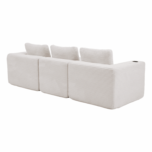 Sofá de 3 lugares, 258 cm - compacto, com 3 almofadas e porta-copos - bege