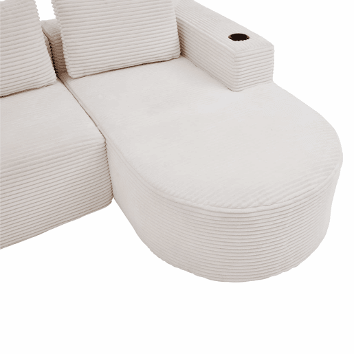 Sofá de 3 lugares, 258 cm - compacto, com 3 almofadas e porta-copos - bege