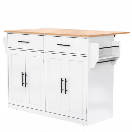 Carrinho de serviço 120x46 cm - Com tampa dobrável, rodas e pés de madeira intercambiáveis - Branco + Natural