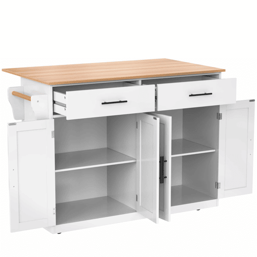 Carrinho de serviço 120x46 cm - Com tampa dobrável, rodas e pés de madeira intercambiáveis - Branco + Natural
