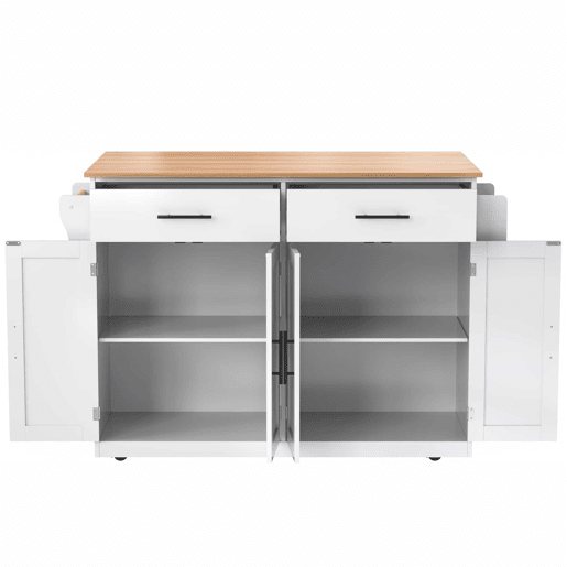 Carrinho de serviço 120x46 cm - Com tampa dobrável, rodas e pés de madeira intercambiáveis - Branco + Natural