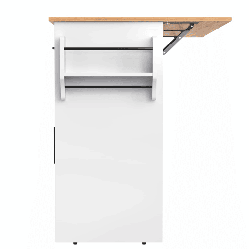 Carrinho de serviço 120x46 cm - Com tampa dobrável, rodas e pés de madeira intercambiáveis - Branco + Natural
