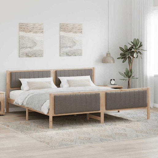 Estrutura de cama de casal com cabeceira - Marrom e taupe 200 x 200 cm