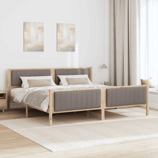 Estrutura de cama de casal com cabeceira - Marrom e taupe 200 x 200 cm