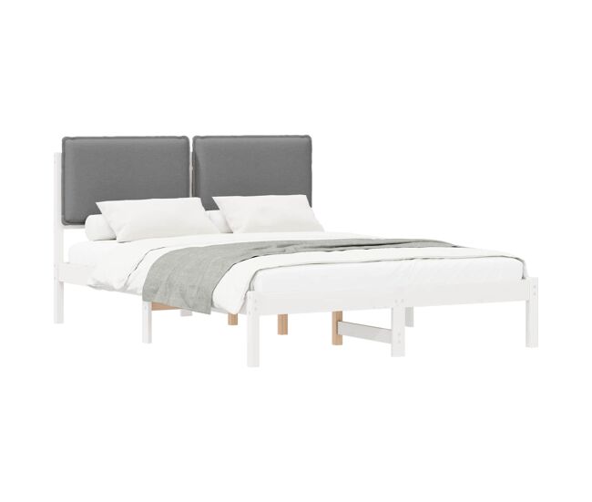 Estructura de cama matrimonial estilo con cabecera tapizada gris claro