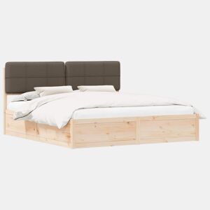 Estrutura de Cama de casal moderno com Cabeceira Estofada Cinzento-acastanhado