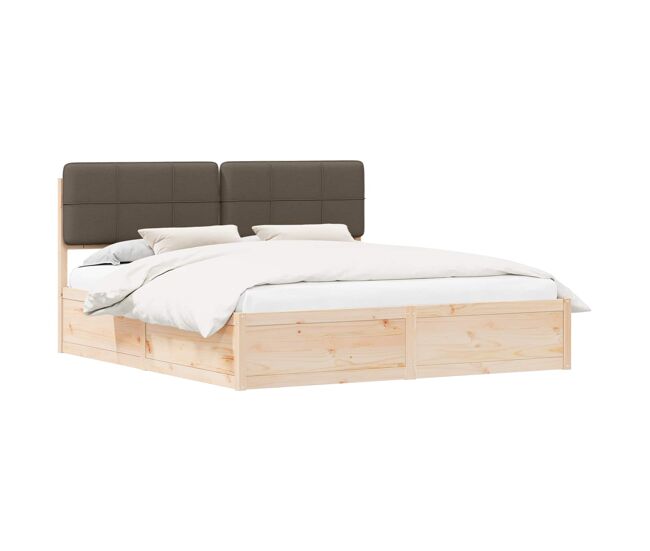 Estructura de cama matrimonial estilo con cabecera tapizada taupé 180 x 200 cm