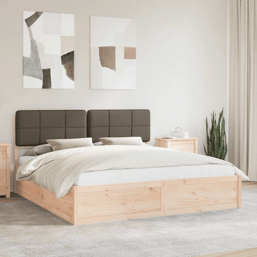 Estrutura de Cama de casal moderno com Cabeceira Estofada Cinzento-acastanhado