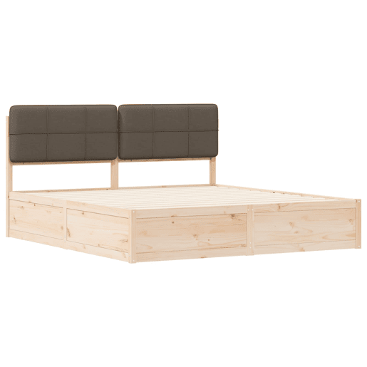 Estrutura de Cama de casal moderno com Cabeceira Estofada Cinzento-acastanhado