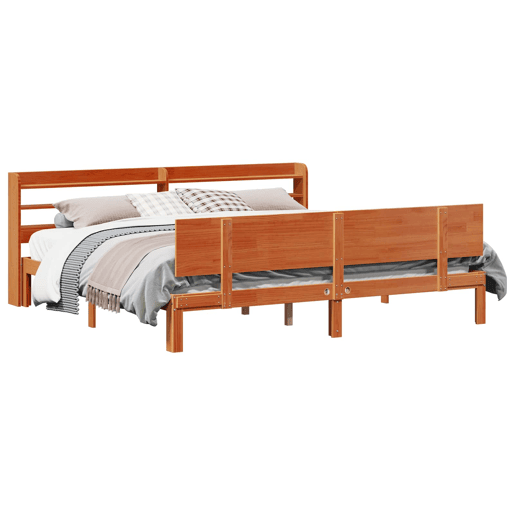Estrutura da Cama de casal simple 2 pcs Marrom Cera Madeira de Pinho Sólido Estrutura da Cama de casal simple 2 pcs Marrom Cera Madeira de Pinho Sólido