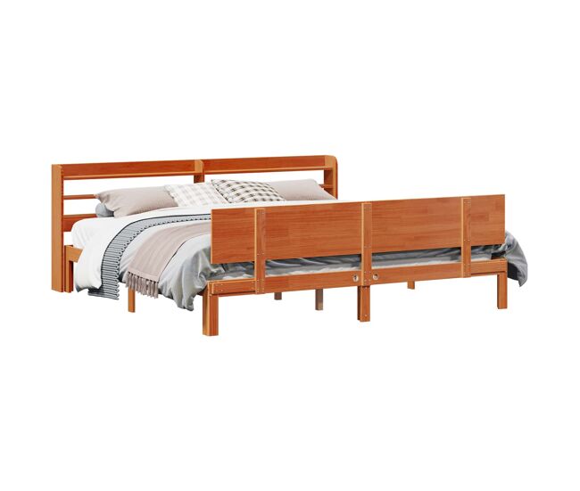 2 pcs estructura de cama matrimonial box spring - marrón cera madera de pino macizo