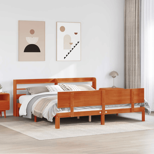 Estrutura da Cama de casal simple 2 pcs Marrom Cera Madeira de Pinho Sólido Estrutura da Cama de casal simple 2 pcs Marrom Cera Madeira de Pinho Sólido
