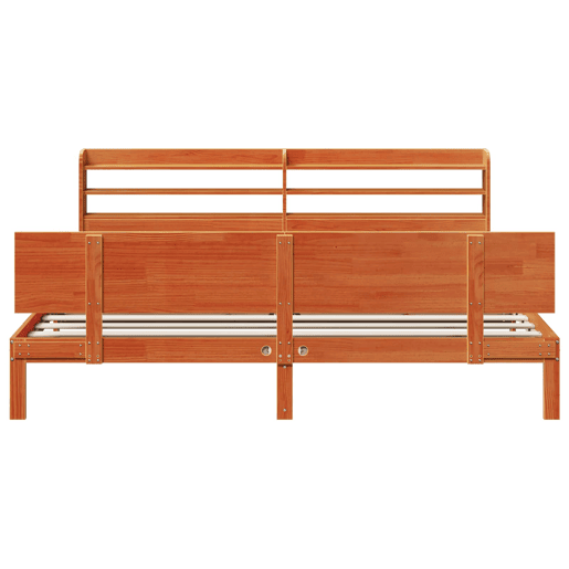 Estrutura da Cama de casal simple 2 pcs Marrom Cera Madeira de Pinho Sólido Estrutura da Cama de casal simple 2 pcs Marrom Cera Madeira de Pinho Sólido