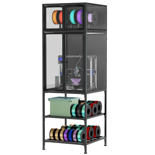 Armário para impressora 3D - prateleira para filamentos com parede dupla, barra em T para filamentos, design insonorizado e à prova de poeira, para estúdio e escritório - Preto