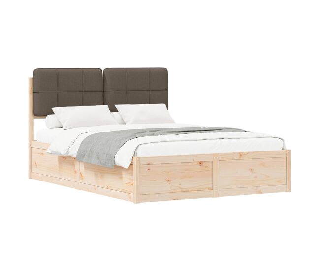 Estructura de cama matrimonial estilo con cabecera tapizada taupé 150 x 200 cm