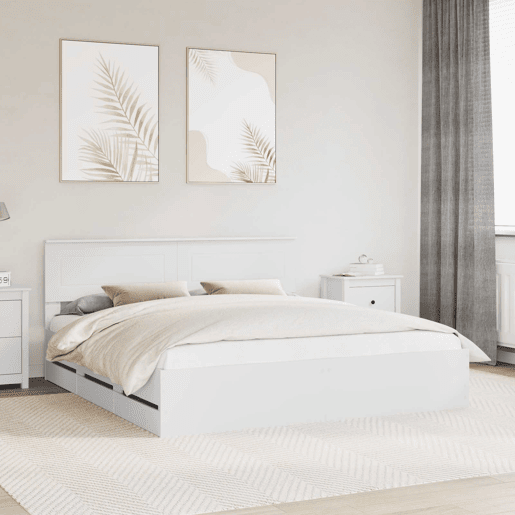 Estrutura De Cama De Casal Moderno - Branco 180 x 200 cm Madeira de Engenharia