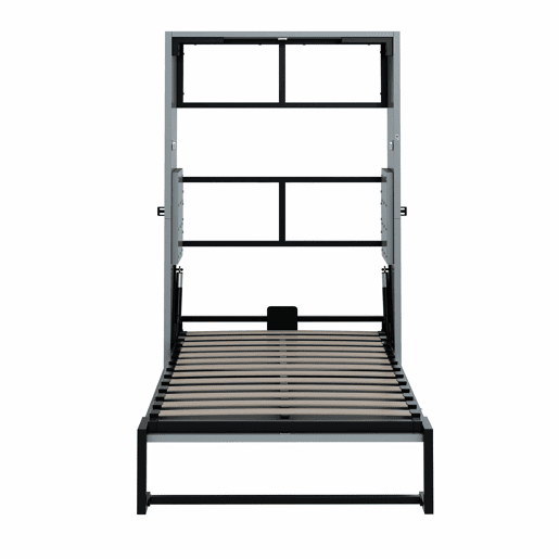 Cama dobrável Murphy de parede 90x200 - estrutura metálica e painel de madeira, fixação à parede com sistema de bloqueio, robusta e silenciosa, multifuncional - cinzenta Cama dobrável Murphy de parede 90x200 - estrutura metálica e painel de madeira, fixação à parede com sistema de bloqueio, robusta e silenciosa, multifuncional - cinzenta