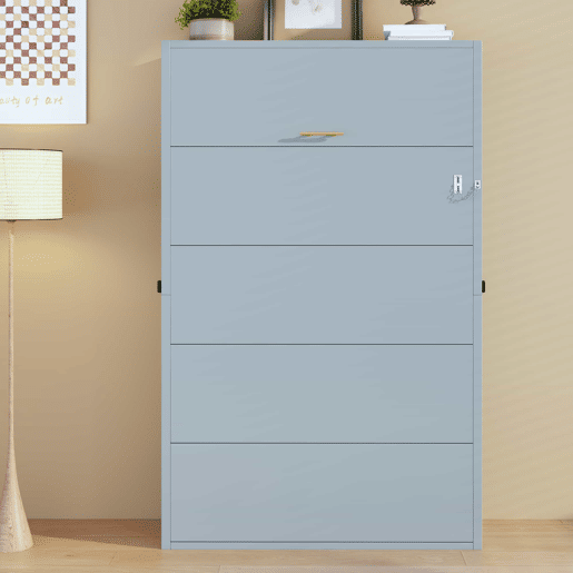 Cama dobrável Murphy de parede 90x200 - estrutura metálica e painel de madeira, fixação à parede com sistema de bloqueio, robusta e silenciosa, multifuncional - cinzenta Cama dobrável Murphy de parede 90x200 - estrutura metálica e painel de madeira, fixação à parede com sistema de bloqueio, robusta e silenciosa, multifuncional - cinzenta