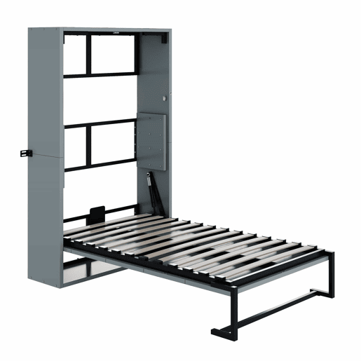 Cama dobrável Murphy de parede 90x200 - estrutura metálica e painel de madeira, fixação à parede com sistema de bloqueio, robusta e silenciosa, multifuncional - cinzenta Cama dobrável Murphy de parede 90x200 - estrutura metálica e painel de madeira, fixação à parede com sistema de bloqueio, robusta e silenciosa, multifuncional - cinzenta