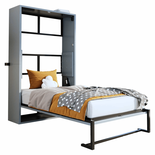 Cama dobrável Murphy de parede 90x200 - estrutura metálica e painel de madeira, fixação à parede com sistema de bloqueio, robusta e silenciosa, multifuncional - cinzenta Cama dobrável Murphy de parede 90x200 - estrutura metálica e painel de madeira, fixação à parede com sistema de bloqueio, robusta e silenciosa, multifuncional - cinzenta