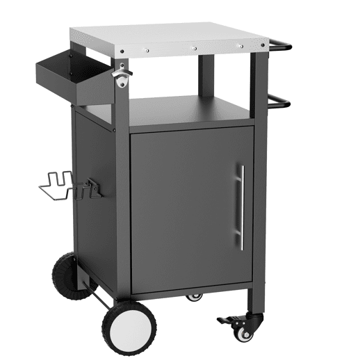 Carrinho para churrasco - com espaço de arrumação, rodas, ganchos e prateleira para especiarias para acessórios de churrasco - Preto