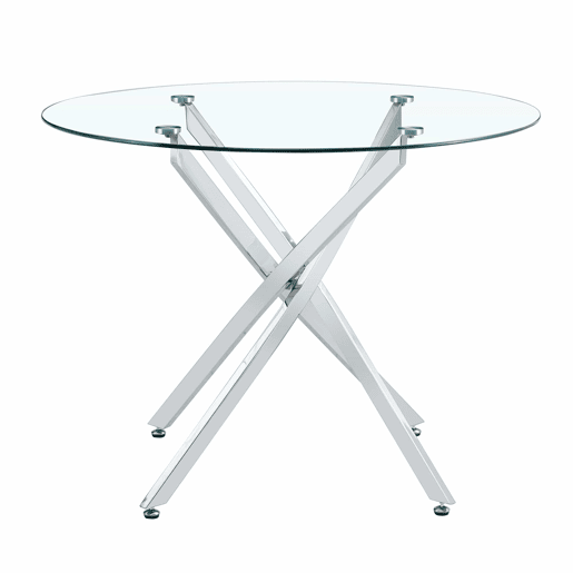 Mesa de jantar redonda de 88 cm - design leve e luxuoso, vidro temperado, estrutura metálica - prateada, transparente