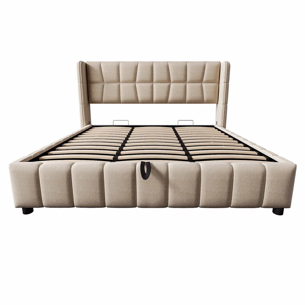 Cama tapizada 180 x 200 cm - cama doble con somier, respaldo y sistema de almacenamiento hidráulico, estructura de lino para adultos y adolescentes -