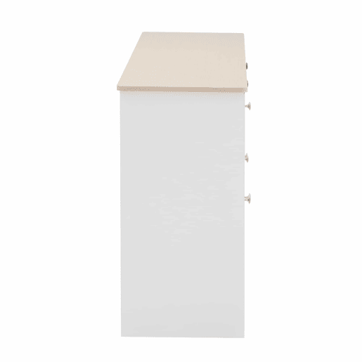 Aparador 160x37x75cm - 4 portas, 3 gavetas, design com veios de madeira branca - Madeira e Branco