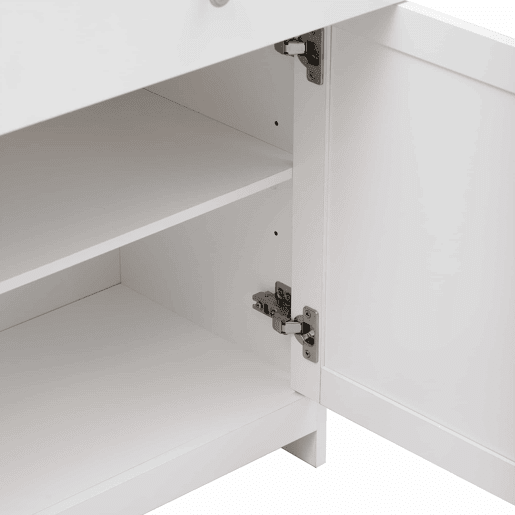 Aparador 160x37x75cm - 4 portas, 3 gavetas, design com veios de madeira branca - Madeira e Branco